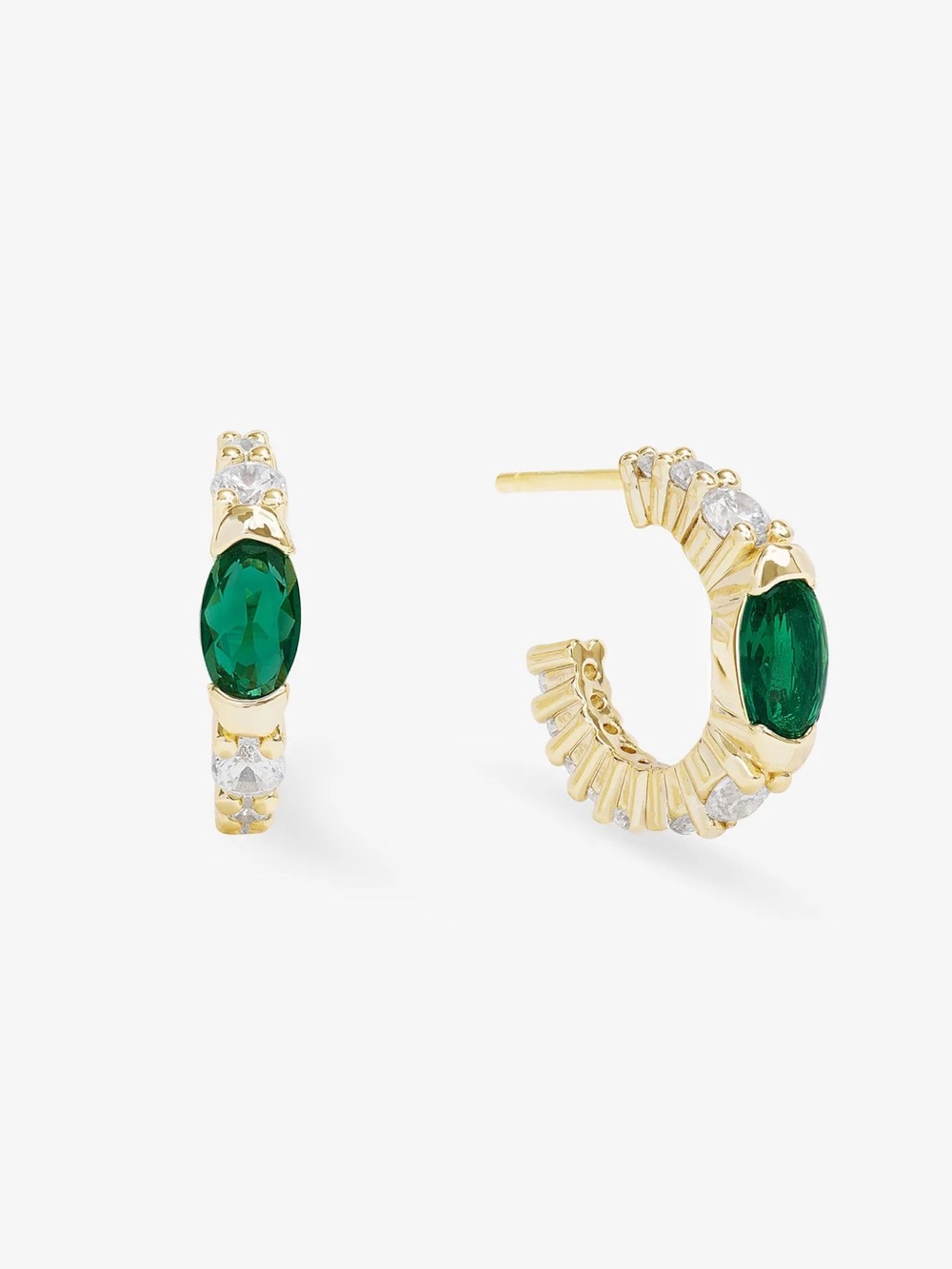 Melinda Maria Gold Hoop Earrings with Simulated Emeralds and Diamondettes
